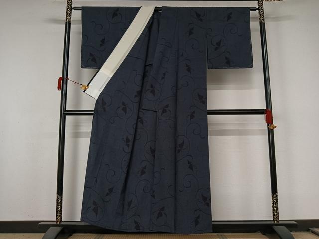 平和屋着物▽本塩沢 単衣 110亀甲 唐草舞蝶文 証紙付き 正絹 逸品 未使用 AABL0538jh