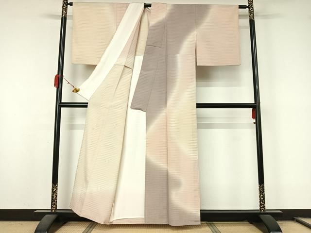 平和屋着物▽本塩沢 やまだ織 訪問着 染色作家 桐村博 単衣 霞文 暈し染め 正絹 逸品 AABL0540jh