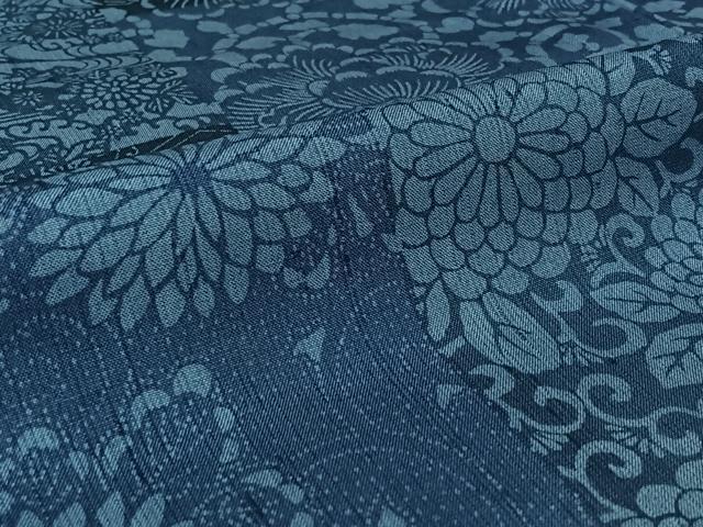 平和屋着物▽上質な小紋 単衣 本藍 型染め 草花文 正絹 逸品 AABL0545jh