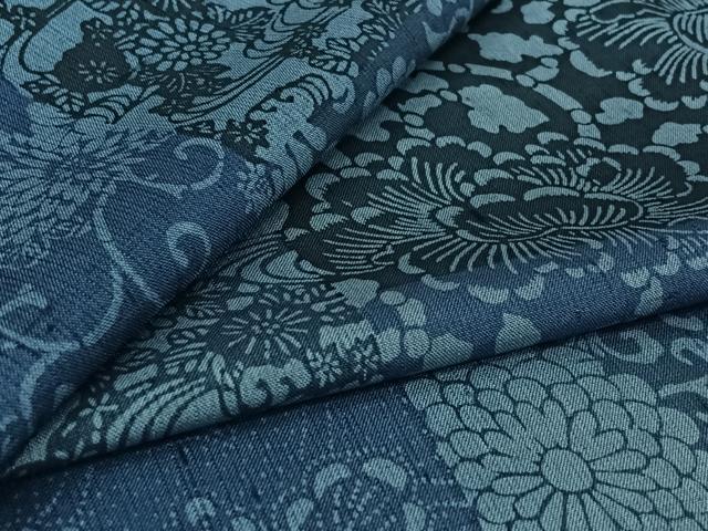 平和屋着物▽上質な小紋 単衣 本藍 型染め 草花文 正絹 逸品 AABL0545jh