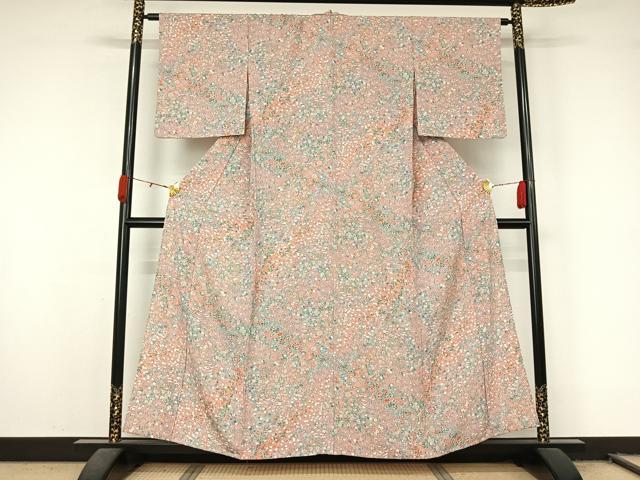 平和屋着物▽上質な小紋 単衣 宝尽くし花文 正絹 逸品 AABL0549jh