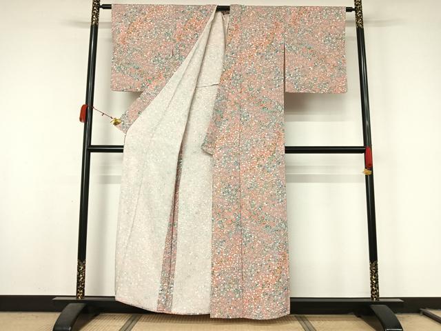 平和屋着物▽上質な小紋 単衣 宝尽くし花文 正絹 逸品 AABL0549jh