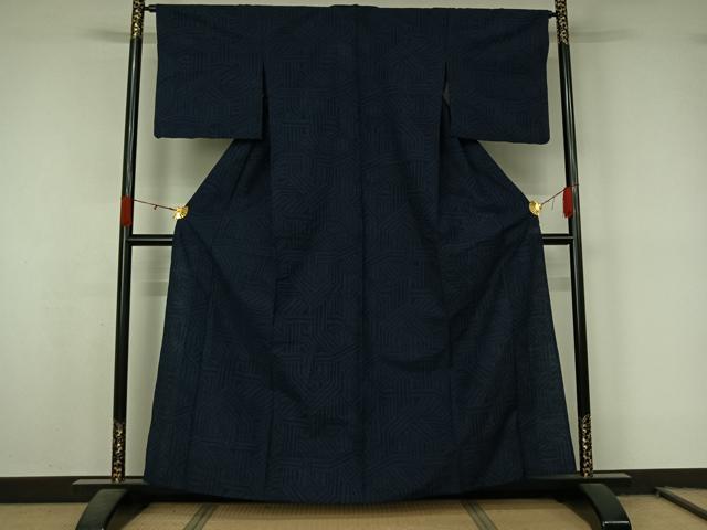 平和屋着物▽上質な紬 単衣 幾何学文様 正絹 逸品 AABL0551jh
