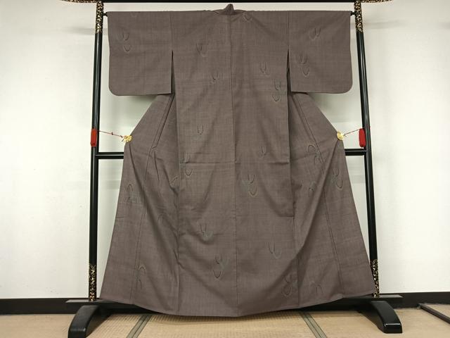 平和屋着物▽本場結城紬 重要無形文化財 単衣 100亀甲 幾何学文様 正絹 逸品 AABL0554jh