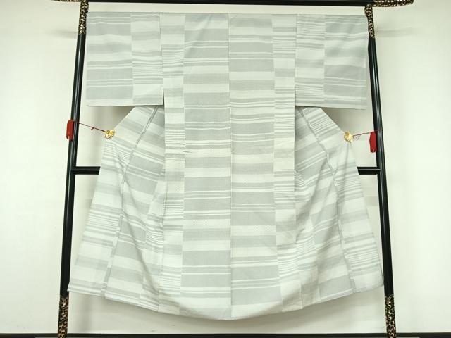 平和屋着物▽男性 本塩沢 単衣 横段文 正絹 逸品 AABL0557jh