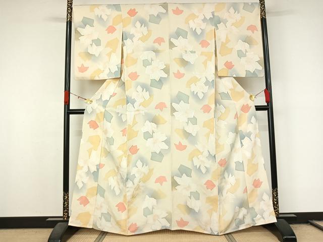 平和屋着物▽上質な小紋 単衣 地紋起こし 草花文 暈し染め 正絹 逸品 AABL0558jh