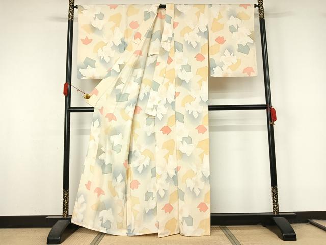 平和屋着物▽上質な小紋 単衣 地紋起こし 草花文 暈し染め 正絹 逸品 AABL0558jh