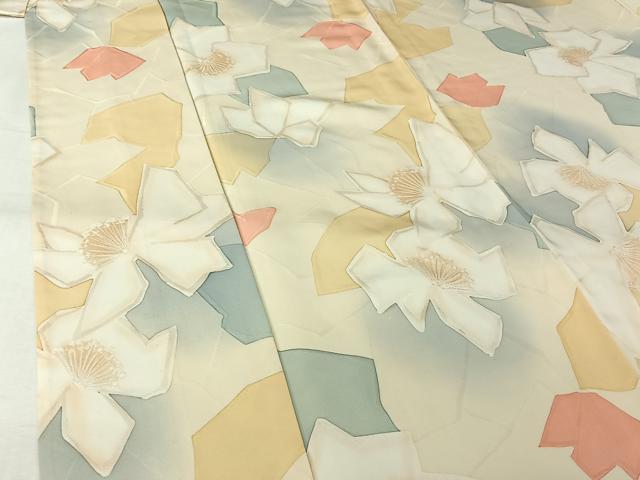 平和屋着物▽上質な小紋 単衣 地紋起こし 草花文 暈し染め 正絹 逸品 AABL0558jh