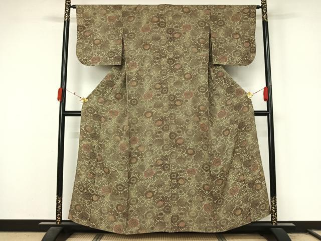 平和屋着物▽上質な小紋 単衣 花唐草文 鮫小紋柄 正絹 逸品 AABL0563jh
