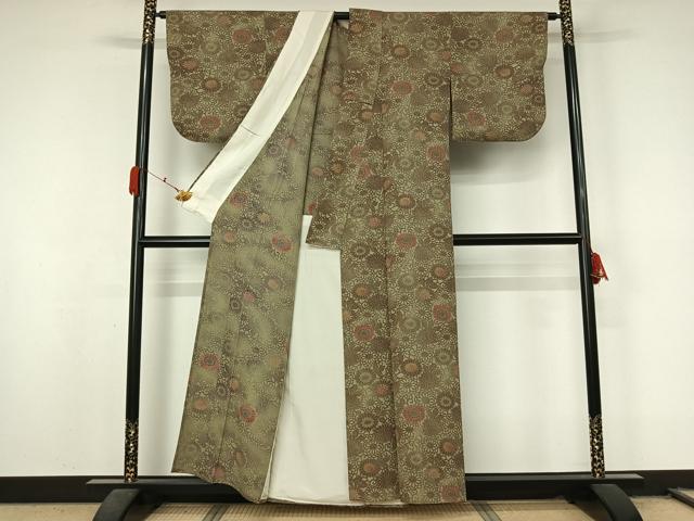 平和屋着物▽上質な小紋 単衣 花唐草文 鮫小紋柄 正絹 逸品 AABL0563jh