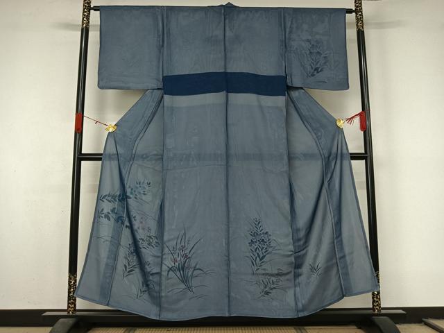 平和屋着物▽訪問着 無双 紗袷 紗×絽 手描き 草花文 正絹 逸品 AABL0566jh