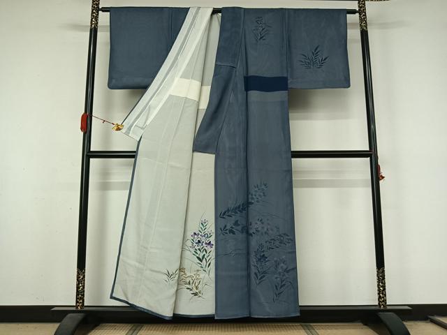 平和屋着物▽訪問着 無双 紗袷 紗×絽 手描き 草花文 正絹 逸品 AABL0566jh