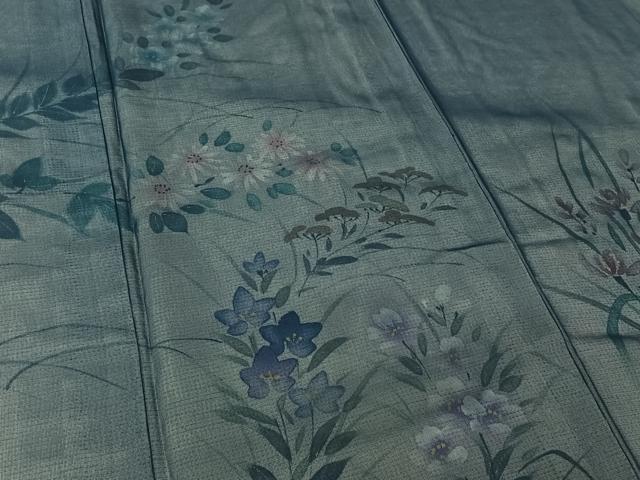 平和屋着物▽訪問着 無双 紗袷 紗×絽 手描き 草花文 正絹 逸品 AABL0566jh