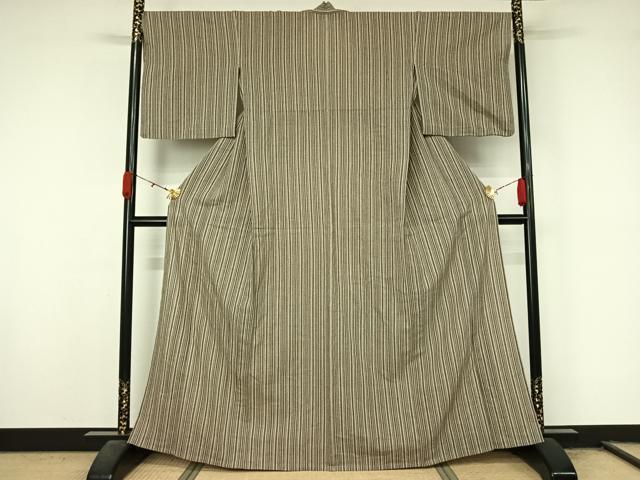 平和屋着物▽上質な小紋 単衣 縞 綿 AABL0571jh