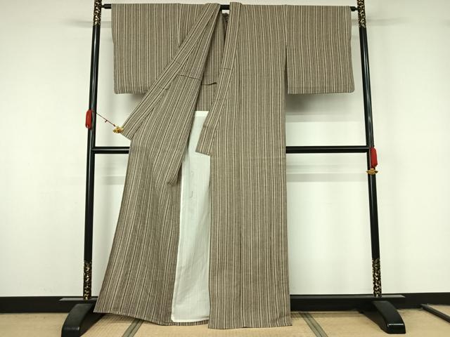平和屋着物▽上質な小紋 単衣 縞 綿 AABL0571jh