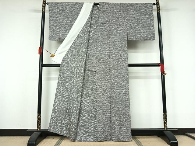 平和屋着物▽創業140年 小糸染芸の四代目 小糸敏夫 小紋 単衣 幾何学文様 正絹 逸品 AABL0575jh