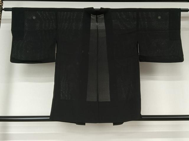 平和屋着物▽黒紋付 羽織 スリーシーズン 春夏秋 塵除け 正絹 逸品 AABL0576jh