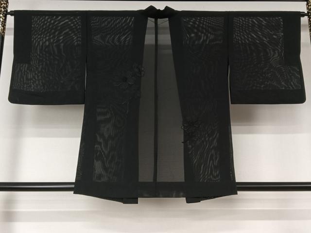 平和屋着物▽羽織 スリーシーズン 春夏秋 塵除け 草花文 黒地 正絹 逸品 AABL0579jh