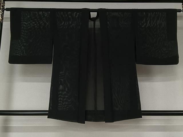 平和屋着物▽羽織 スリーシーズン 春夏秋 塵除け 草花文 黒地 正絹 逸品 AABL0579jh
