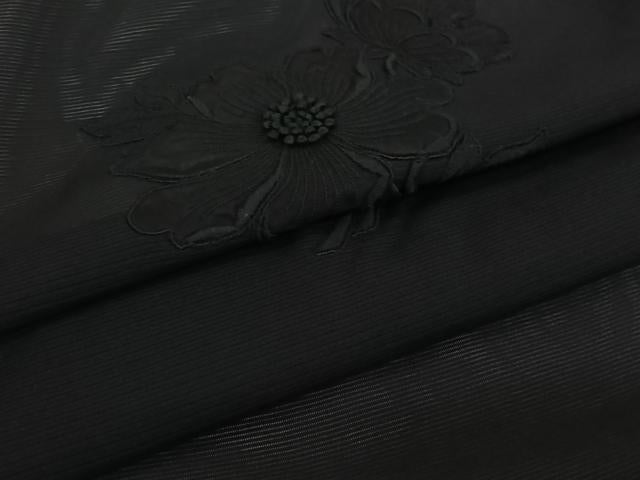 平和屋着物▽羽織 スリーシーズン 春夏秋 塵除け 草花文 黒地 正絹 逸品 AABL0579jh