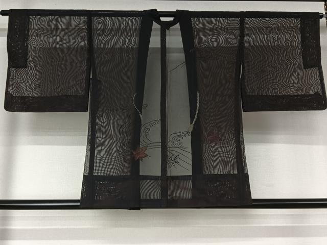 平和屋着物▽羽織 スリーシーズン 春夏秋 塵除け 竜田川文 黒地 洗える着物 AABL0580jh