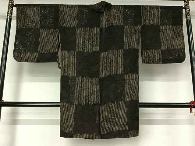 平和屋着物▽道中着 スリーシーズン 春夏秋 塵除け 草葉文 ロング丈 正絹 逸品 AABL0584jh