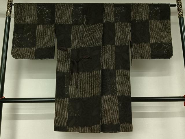 平和屋着物▽道中着 スリーシーズン 春夏秋 塵除け 草葉文 ロング丈 正絹 逸品 AABL0584jh