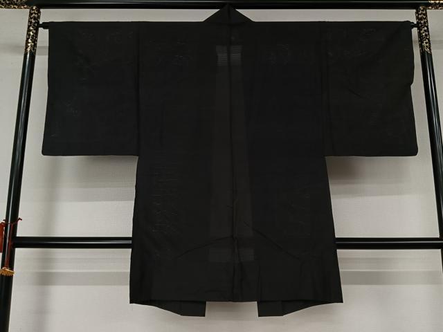 平和屋着物▽男性 羽織 スリーシーズン 春夏秋 塵除け 黒地 ロング丈 正絹 逸品 AABL0585jh