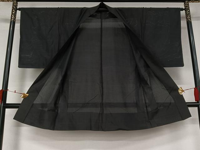 平和屋着物▽男性 羽織 スリーシーズン 春夏秋 塵除け 黒地 ロング丈 正絹 逸品 AABL0585jh