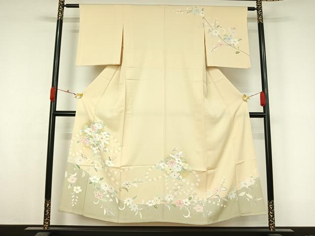 平和屋着物▽訪問着 単衣 草花文 金彩 正絹 逸品 AABL0592jh
