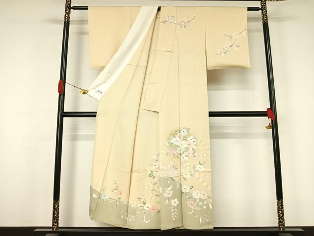 平和屋着物▽訪問着 単衣 草花文 金彩 正絹 逸品 AABL0592jh