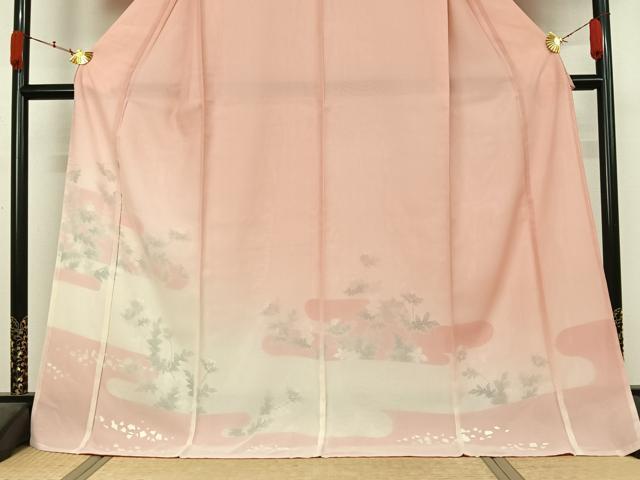 平和屋着物▽訪問着 無双 紗袷 紗×絽 草花文 銀彩 ロング丈 正絹 逸品 AABL0598jh