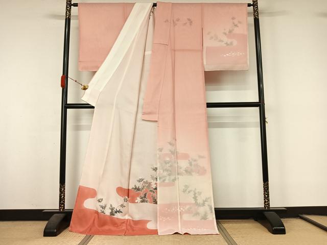 平和屋着物▽訪問着 無双 紗袷 紗×絽 草花文 銀彩 ロング丈 正絹 逸品 AABL0598jh