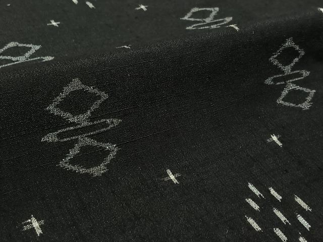 平和屋着物▽上質な紬 単衣 幾何学文様 黒地 正絹 逸品 AABL0599jh