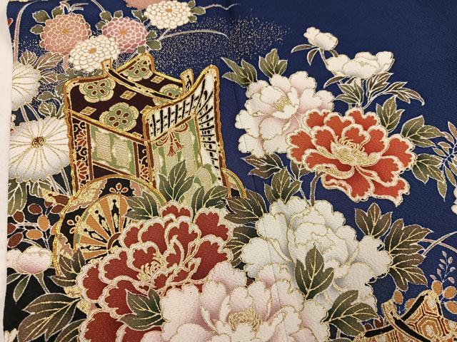 平和屋着物●豪華振袖 駒刺繍 御所車花文 暈し染め 金彩 正絹 逸品 AABL0605ph