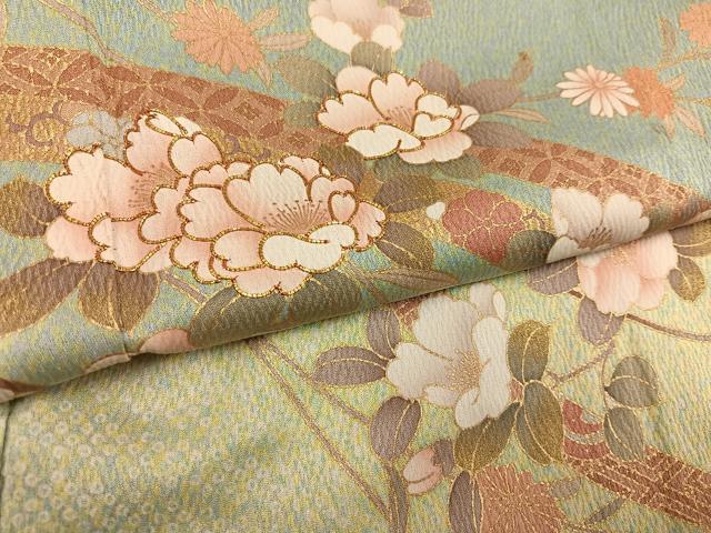 平和屋着物●訪問着 駒刺繍 枝花文 暈し染め 金彩 正絹 逸品 AABL0606ph