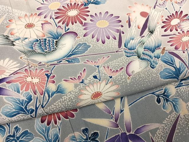 平和屋着物●色留訪問着 作家物 花鳥文 暈し染め 正絹 逸品 AABL0607ph