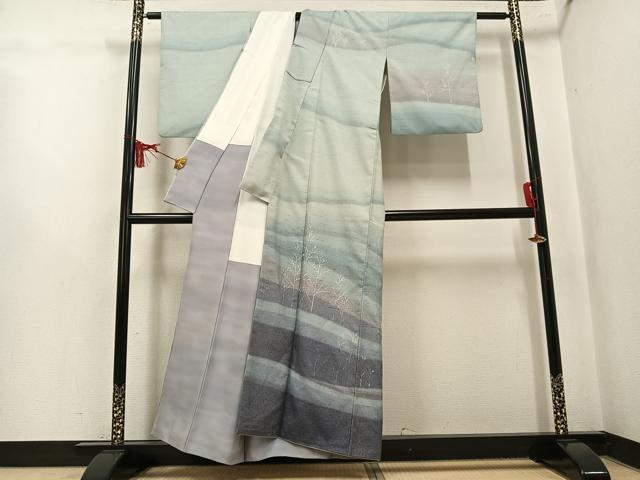 平和屋着物●石川県指定無形文化財 牛首紬 白山工房 手織り 訪問着 ろうけつ染 草木文 暈し染め 正絹 逸品 AABL0610ph