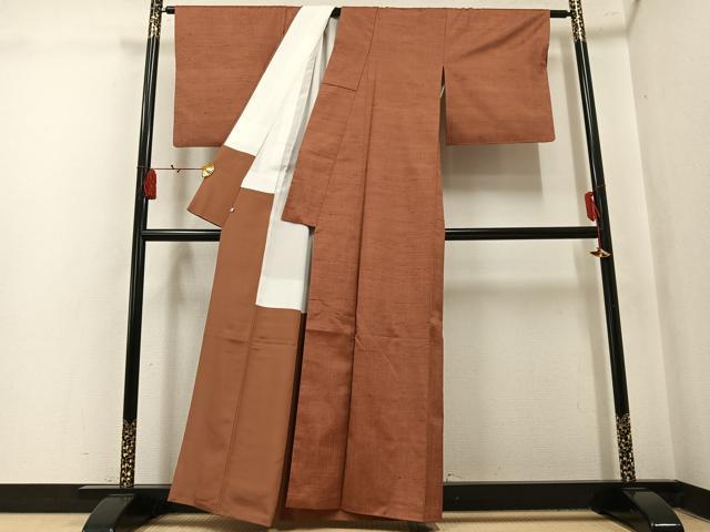 平和屋着物●本生紬 色無地 伽羅色 鈴乃屋扱い 証紙付き 正絹 逸品 AABL0617ph