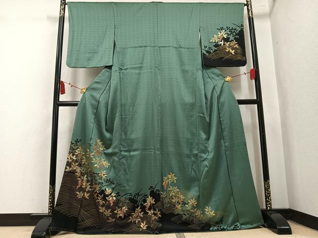 平和屋着物●訪問着 南天立波文 金彩 正絹 逸品 未使用 AABL0619ph