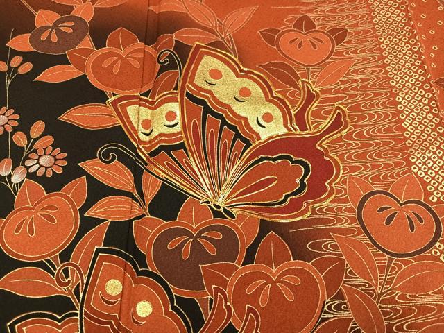 平和屋着物●豪華振袖 駒刺繍 花蝶文 暈し染め 金銀彩 正絹 逸品 AABL0621ph