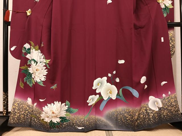 平和屋着物●豪華振袖 花蝶文 暈し染め 金彩 正絹 逸品 AABL0622ph