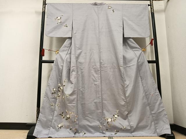 平和屋着物●白山紬 訪問着 友禅 作家物 枝花文 ロング丈 正絹 逸品 AABL0628ph