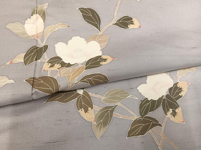 平和屋着物●白山紬 訪問着 友禅 作家物 枝花文 ロング丈 正絹 逸品 AABL0628ph