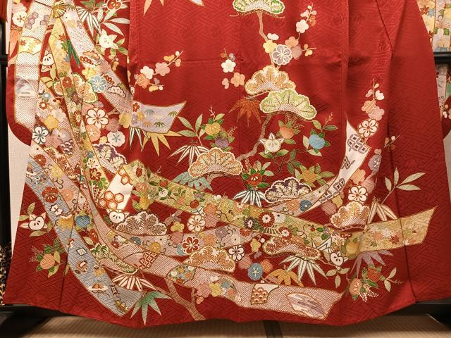 平和屋着物●創業460年・千總 振袖 駒刺繍 吉祥花宝尽くし 金彩 正絹 逸品 AABL0632ph
