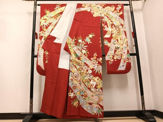 平和屋着物●創業460年・千總 振袖 駒刺繍 吉祥花宝尽くし 金彩 正絹 逸品 AABL0632ph