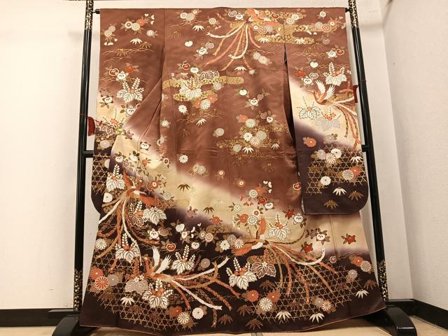 平和屋着物●豪華振袖 鳳凰花文 暈し染め 金彩 正絹 逸品 AABL0635ph