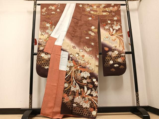 平和屋着物●豪華振袖 鳳凰花文 暈し染め 金彩 正絹 逸品 AABL0635ph