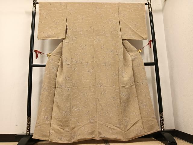 平和屋着物●上質な小紋 型染め 草花文 鬼しぼ縮緬 正絹 逸品 未使用 AABL0637ph