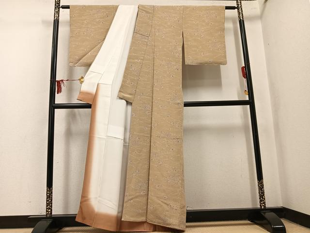 平和屋着物●上質な小紋 型染め 草花文 鬼しぼ縮緬 正絹 逸品 未使用 AABL0637ph